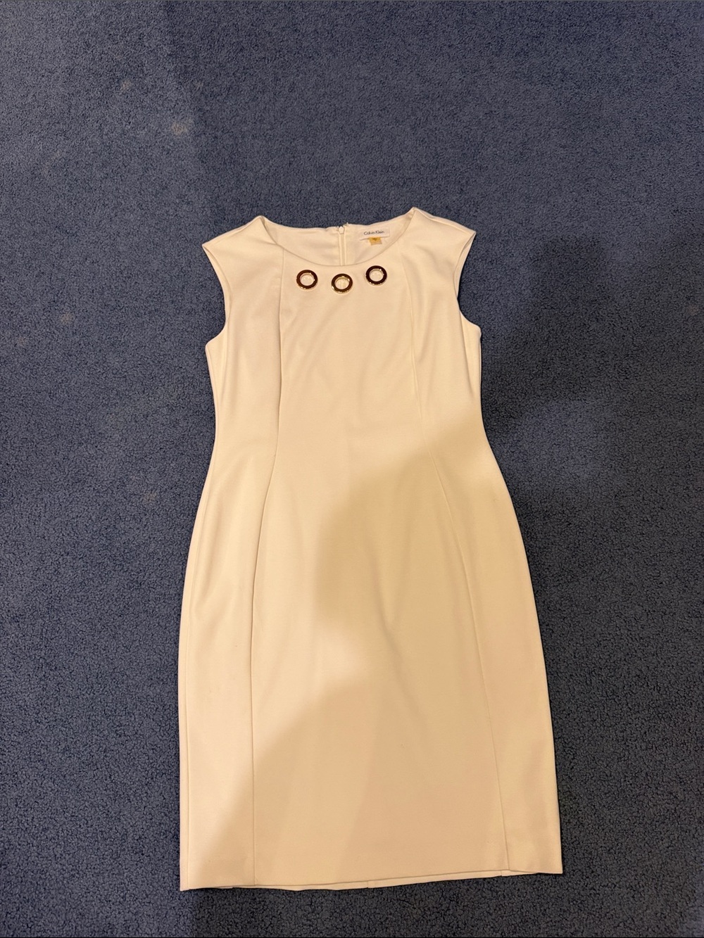 Calvin Klein Cream Sheath Dress with Grommet Neckline